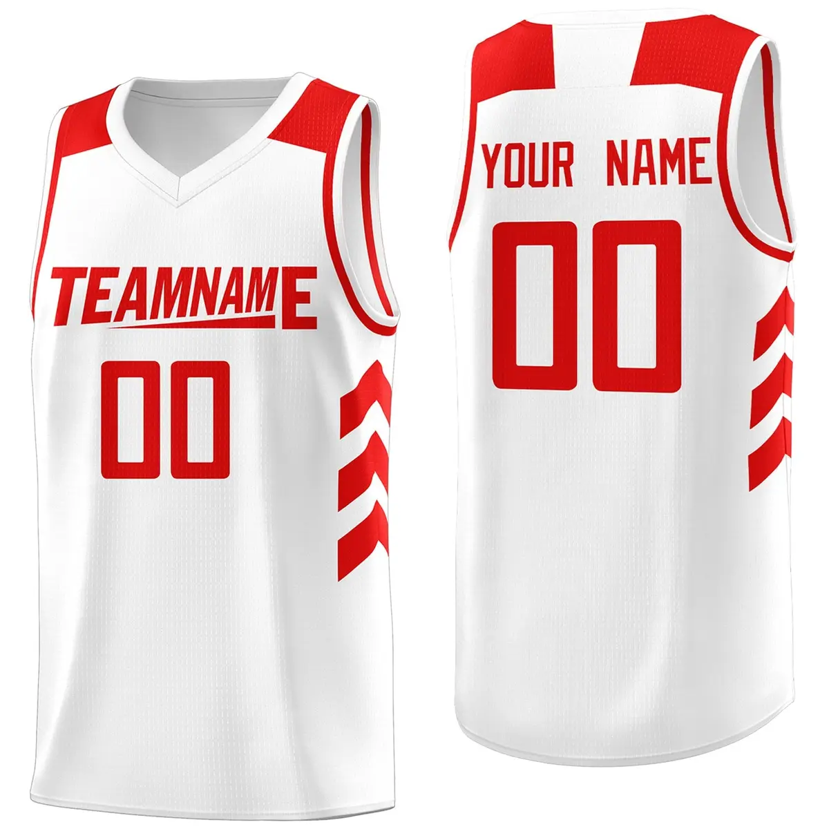 White Red Classic Mesh Sport Basketball Jersey