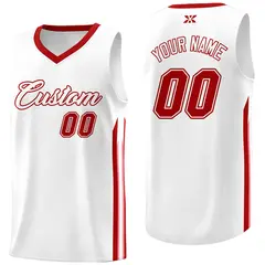 White Red Classic Mesh Sport Basketball Jersey