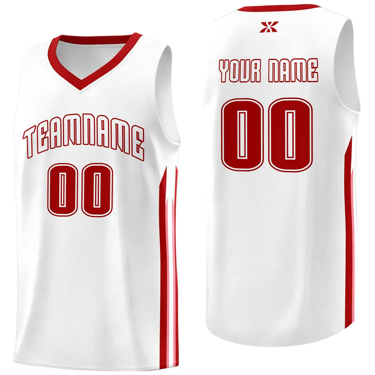 White Red Classic Mesh Sport Basketball Jersey