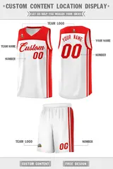 White Red Classic Sets Sports Basketball Jersey 5