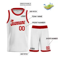 White Red Classic Sets Sports Basketball Jersey 3