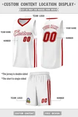White Red Classic Sets Sports Basketball Jersey 2