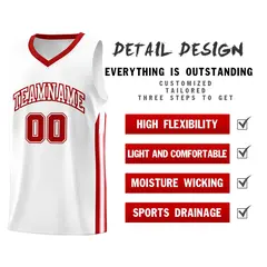 White Red Classic Sport Fashion Basketball Jersey 4