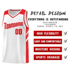 White Red Classic Sport Game Basketball Jersey 4