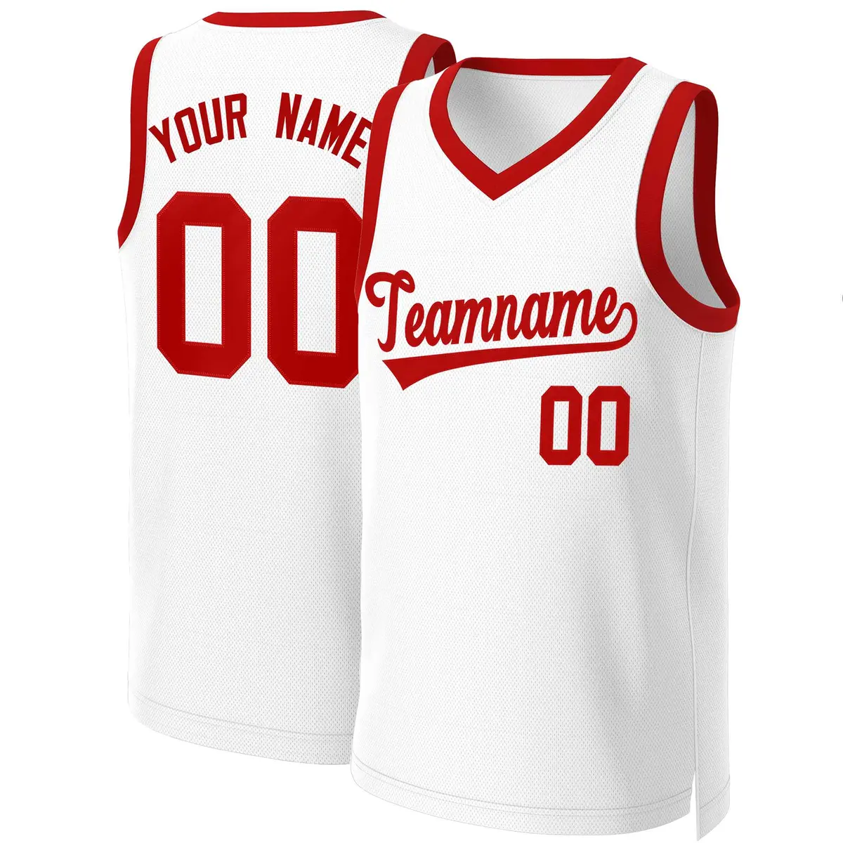 White Red Classic Team Basketball Jersey