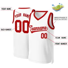 White Red Classic Team Basketball Jersey 2