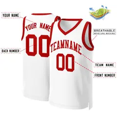 White Red Classic Team Basketball Jersey 2
