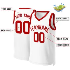 White Red Classic Team Basketball Jersey 2
