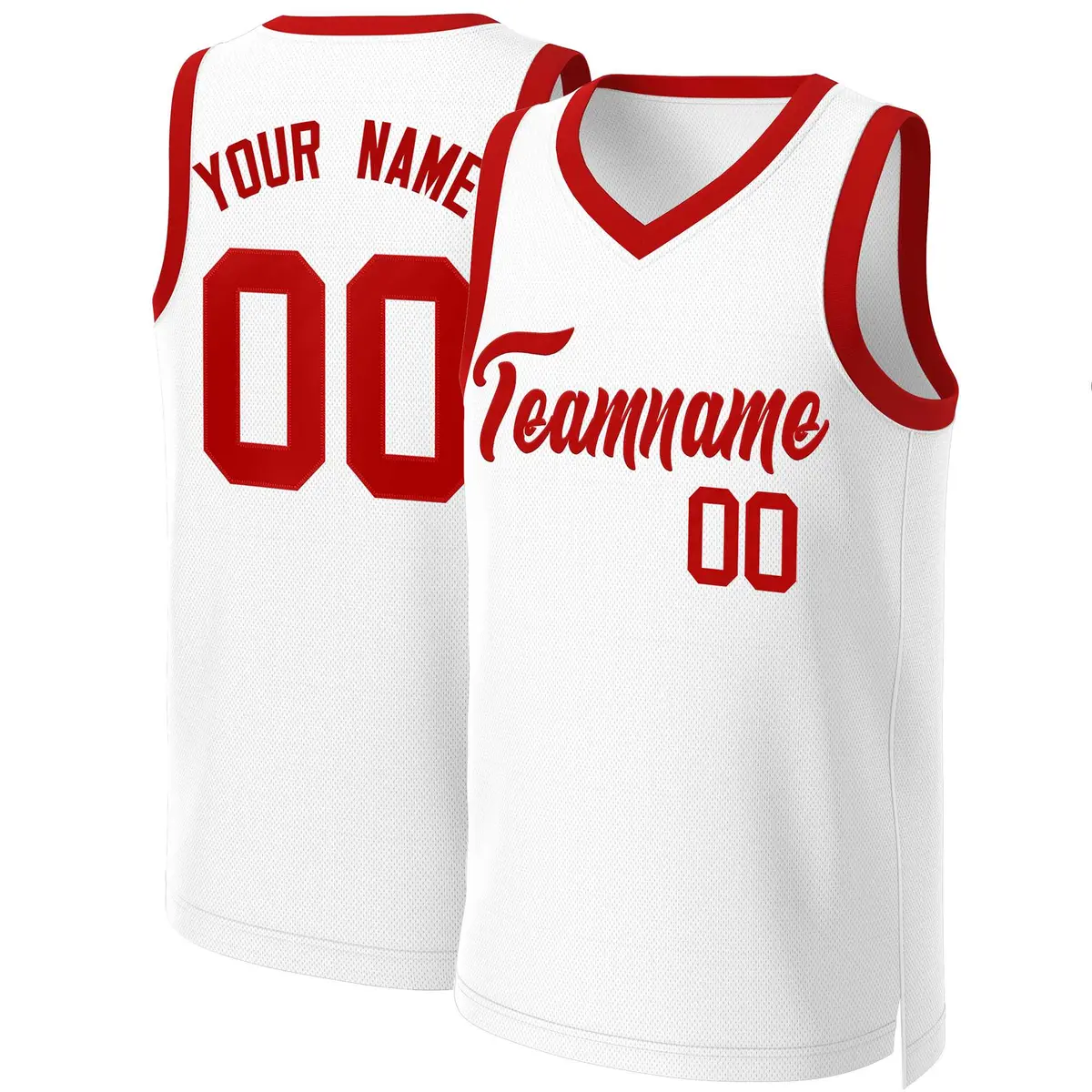 White Red Classic Team Basketball Jersey