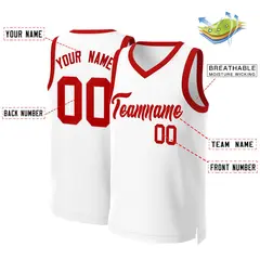 White Red Classic Team Basketball Jersey 2