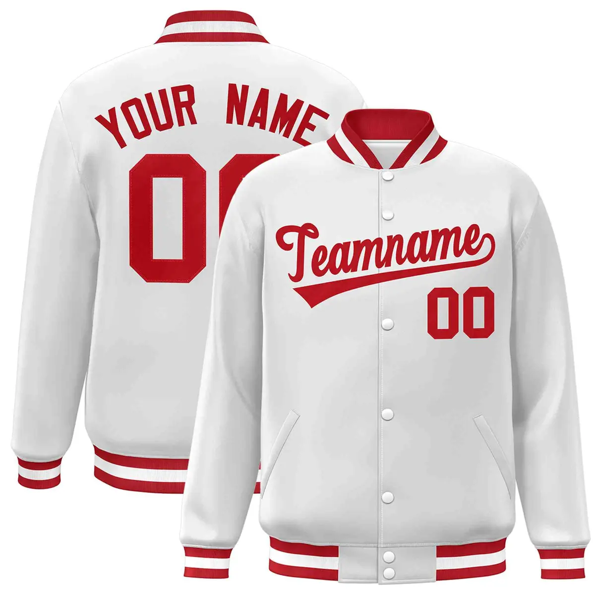White Red Classic Varsity Full-Snap Letterman Jacket