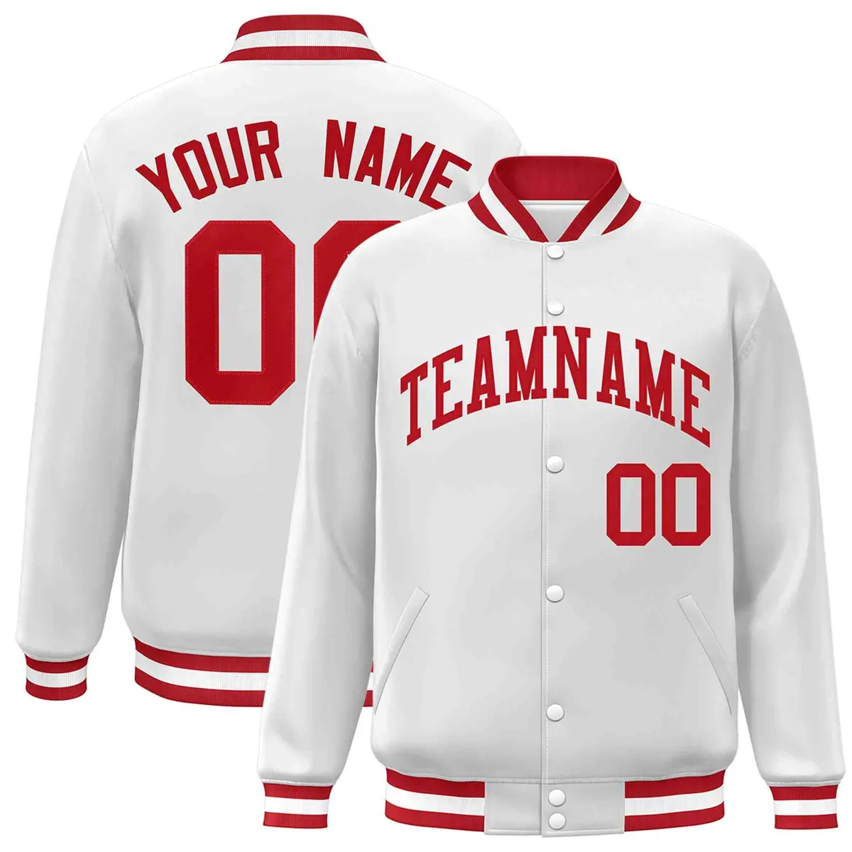 White Red Classic Varsity Full-Snap Letterman Jacket