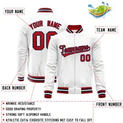White Red Classic Varsity Full-Zip Letterman Baseball Jacket 4