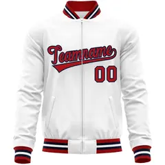 White Red Classic Varsity Full-Zip Letterman Baseball Jacket 5