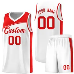 White Red Color Block Basketball Team Jersey