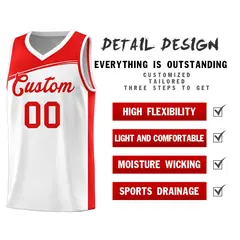 White Red Color Block Basketball Team Jersey 4