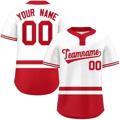 White Red Color Block Two-Button Softball Jersey 1
