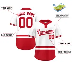 White Red Color Block Two-Button Softball Jersey 2