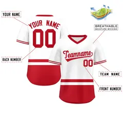 White Red Color Block V-Neck Pullover Baseball Jersey 3