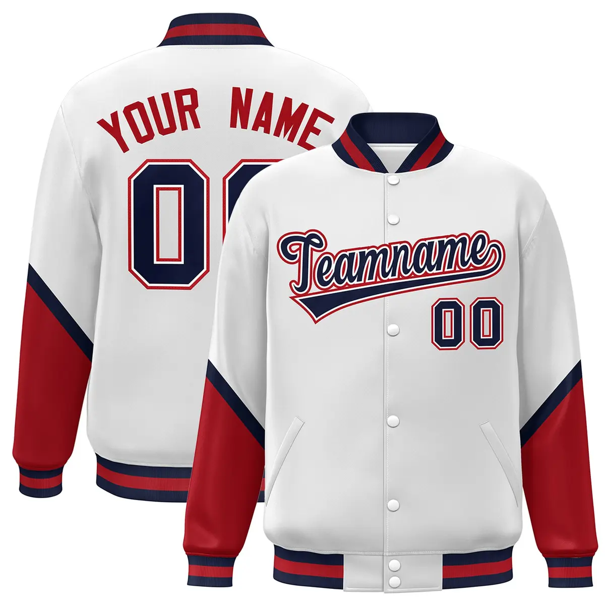 White Red Color Block Varsity Letterman Baseball Jacket