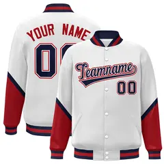 White Red Color Block Varsity Letterman Baseball Jacket 1
