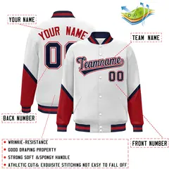White Red Color Block Varsity Letterman Baseball Jacket 2