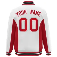 White Red Color Block Varsity Letterman Baseball Jacket 4