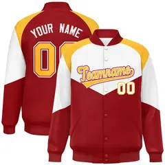 White Red Color Block Varsity Letterman Jacket