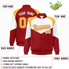 White Red Color Block Varsity Letterman Jacket 2