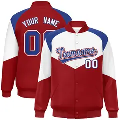 White Red Color Block Varsity Letterman Jacket