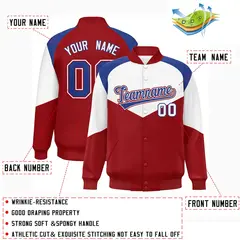 White Red Color Block Varsity Letterman Jacket 2