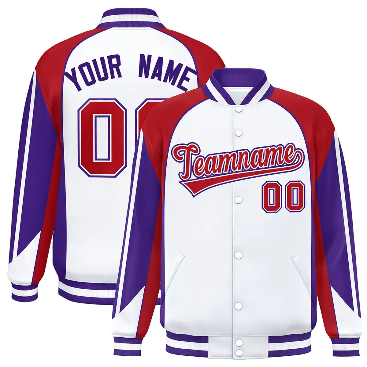White Red Color Block Varsity Raglan Letterman Jacket