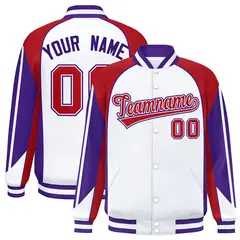 White Red Color Block Varsity Raglan Letterman Jacket