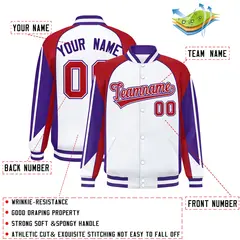 White Red Color Block Varsity Raglan Letterman Jacket 2