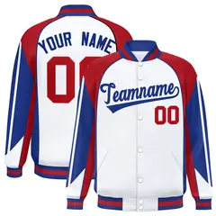White Red Color Block Varsity Raglan Letterman Jacket 1