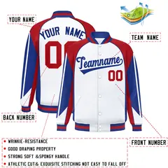 White Red Color Block Varsity Raglan Letterman Jacket 2
