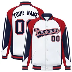 White Red Color Block Varsity Raglan Letterman Jacket 1
