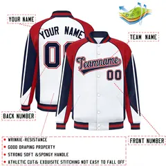 White Red Color Block Varsity Raglan Letterman Jacket 2