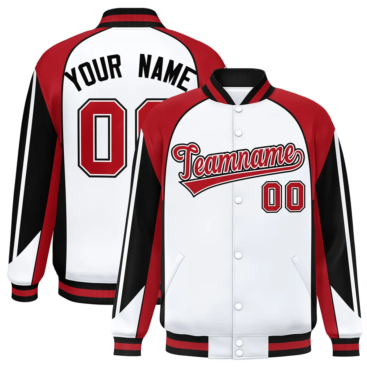 White Red Color Block Varsity Raglan Letterman Jacket