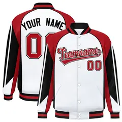 White Red Color Block Varsity Raglan Letterman Jacket 1