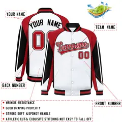 White Red Color Block Varsity Raglan Letterman Jacket 2