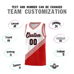 White Red Diagonal Stripe Color Block Basketball Jersey 4