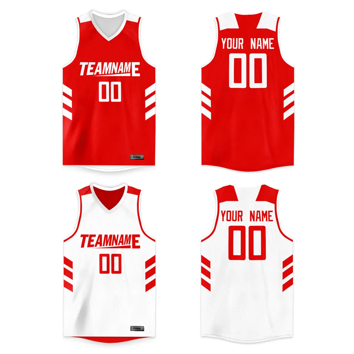 White Red Double Side Basketball Jersey