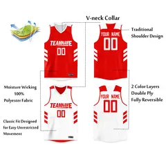 White Red Double Side Basketball Jersey 2