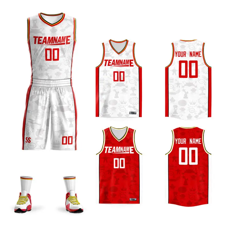 White Red Double Side Sets Basketball Jersey