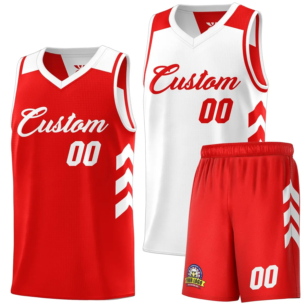 White Red Double Side Sets Men Basketball Jersey