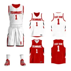 White Red Double Side Sportswear Basketball Jersey