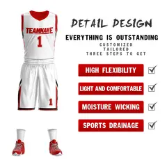 White Red Double Side Sportswear Basketball Jersey 2