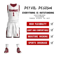 White Red Double Side Sportswear Basketball Jersey 2