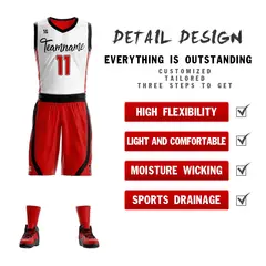 White Red Double Side Sportswear Basketball Jersey 4